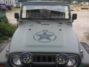 Olive Drab Jeep graphics installed