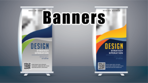 two stand up banners