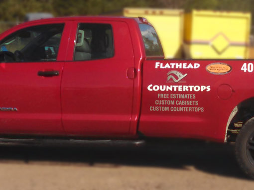 4 West Cabinetry & Flathead Countertops Vehicle Lettering.